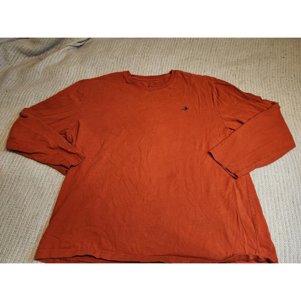 Orvis Mens XL Long Sleeve T-Shirt Burnt Orange Cotton Blend Crew Neck Bird Logo
